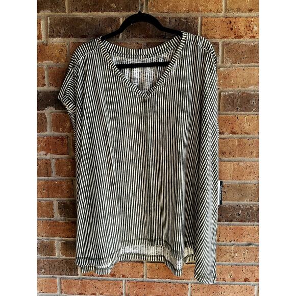 Westbound Womens Green White Striped V-Neck Short Sleeve Blouse Tops Size 2X NWT - Picture 1 of 3